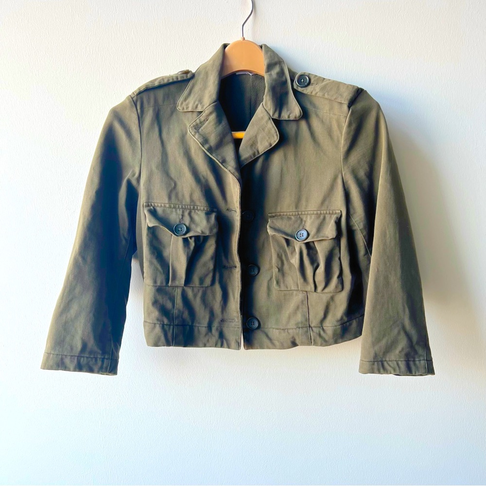 Ladies James Perse cropped jacket button front with pockets size 3